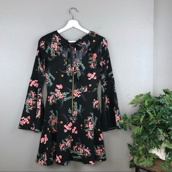 Copper Key Bell Sleeve Boho Floral Fit and Flare Dress XS - Picture 2 of 8